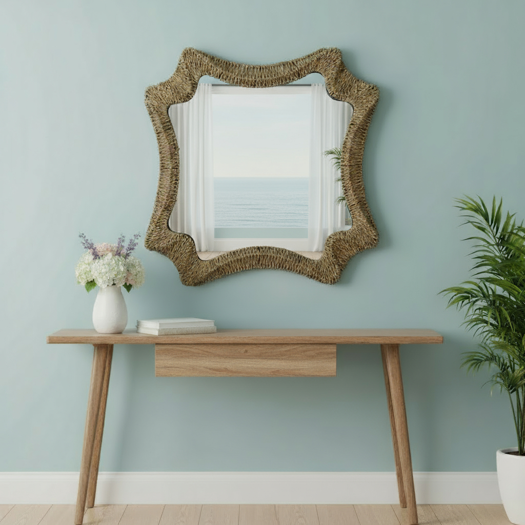 574027_10_XzEI33TH Homeroots - 38" Brown Abstract Floating Rope Framed Accent Mirror - Image 1