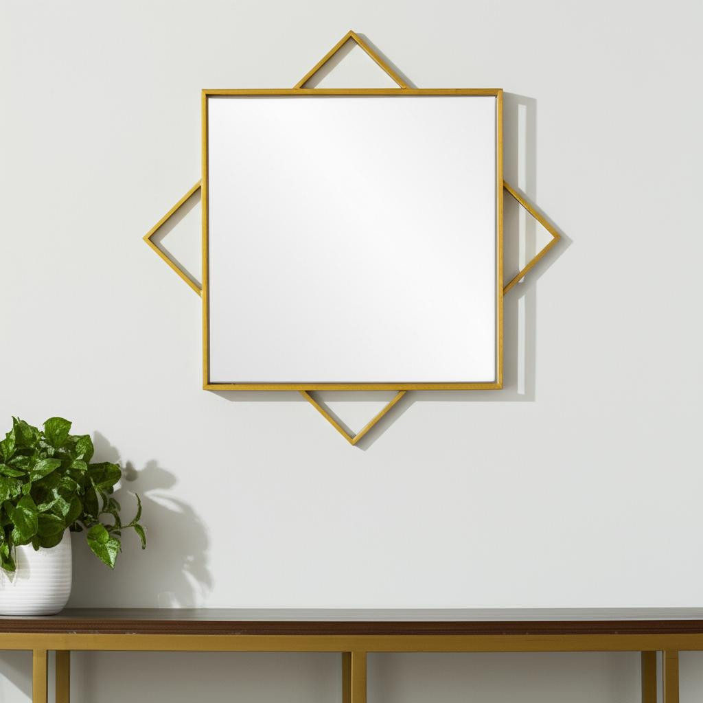 574029_11_GsjUn1gz Homeroots - 24" Gold Metal Geo Square Accent Mirror - Image 1