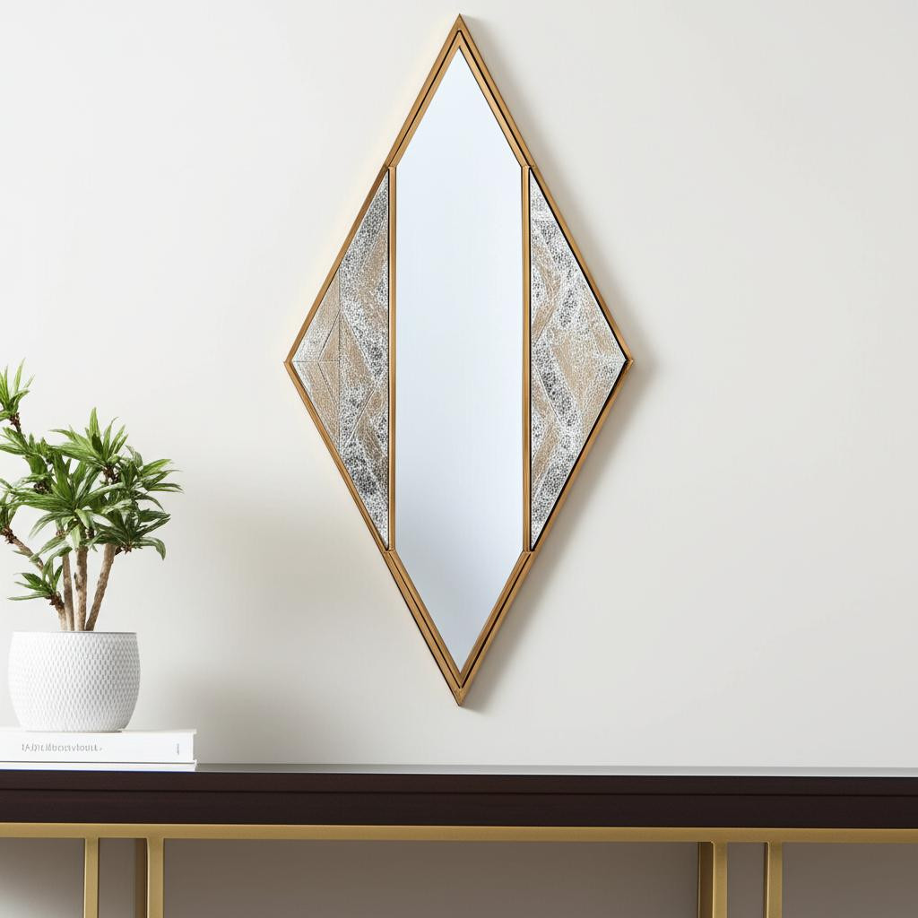574031_11_crJCQb4f Homeroots - 38" Brass And Silver Mixed Metal Diamond Accent Mirror - Image 1