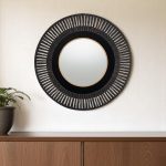 Homeroots - 36" Black Metal Round Pierced Accent Mirror