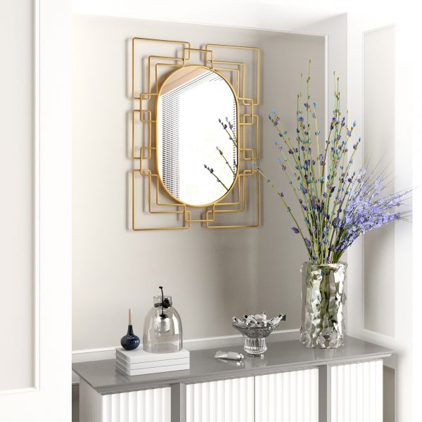 Homeroots - 36" Gold Metal Geometric Oval Accent Mirror - Image 5