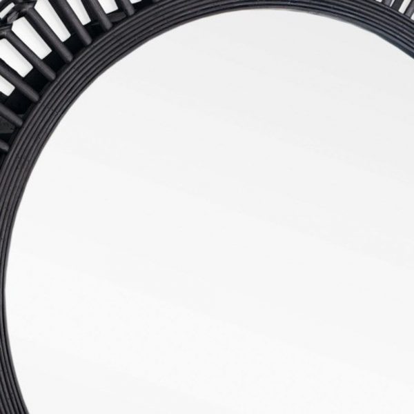 Homeroots - 31" Black Bamboo Pierced Round Accent Mirror - Image 7