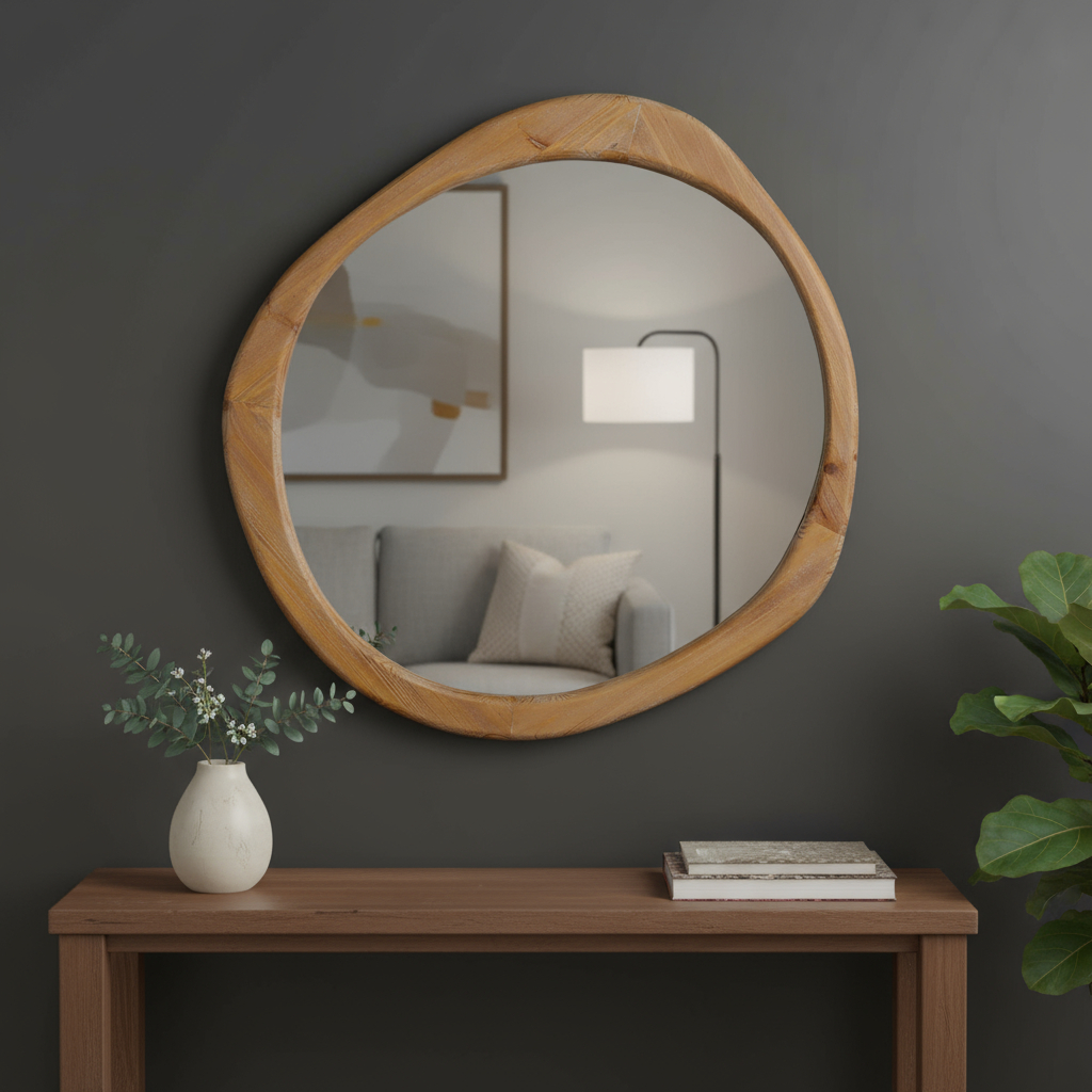 574050_11_xpbCkK4v Homeroots - 32" Brown Abstract Wood Framed Accent Mirror - Image 1