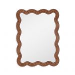 Homeroots - 32" Brown Wood Wavy Scalloped Accent Mirror