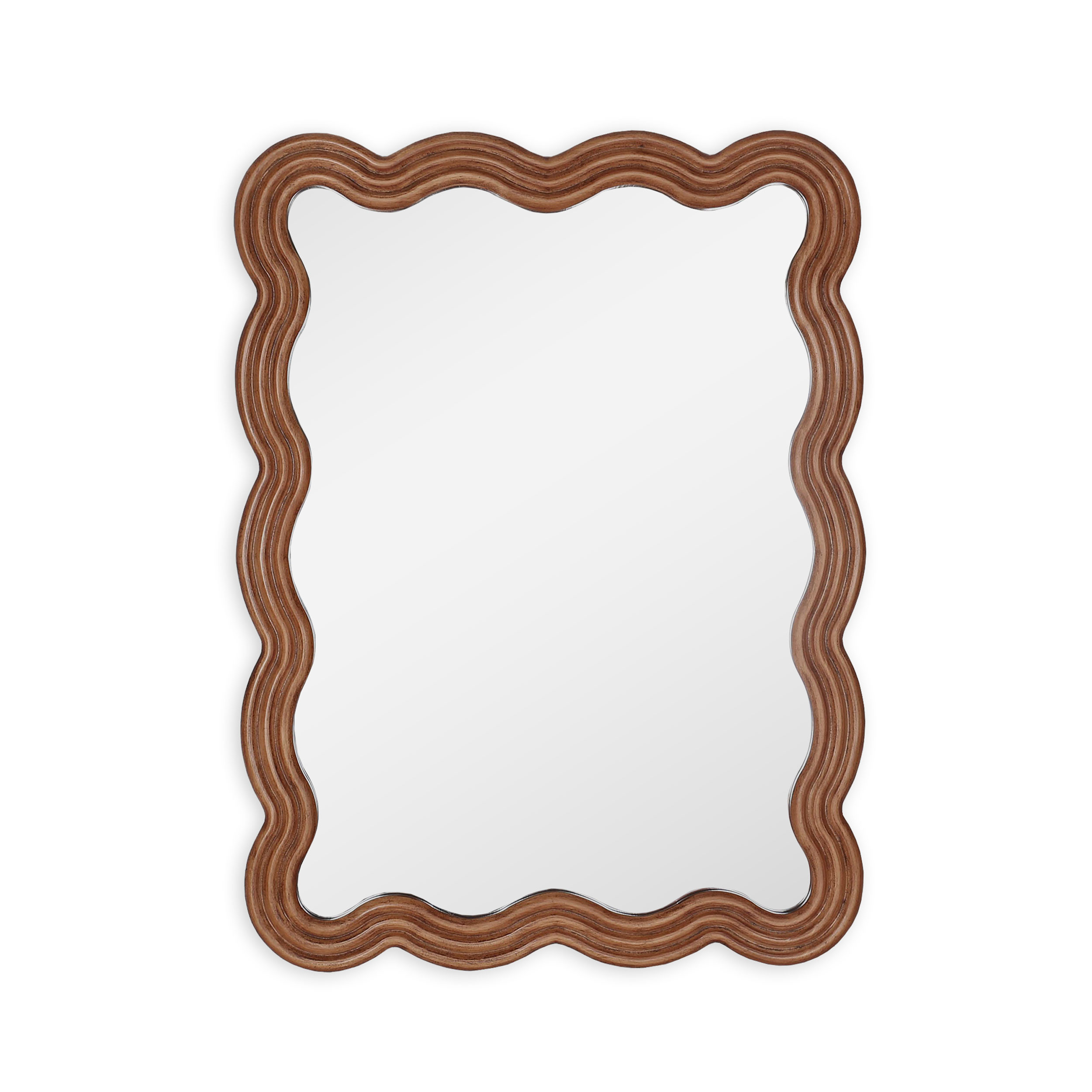 574051_2_iSmqTLaw Homeroots - 32" Brown Wood Wavy Scalloped Accent Mirror - Image 1