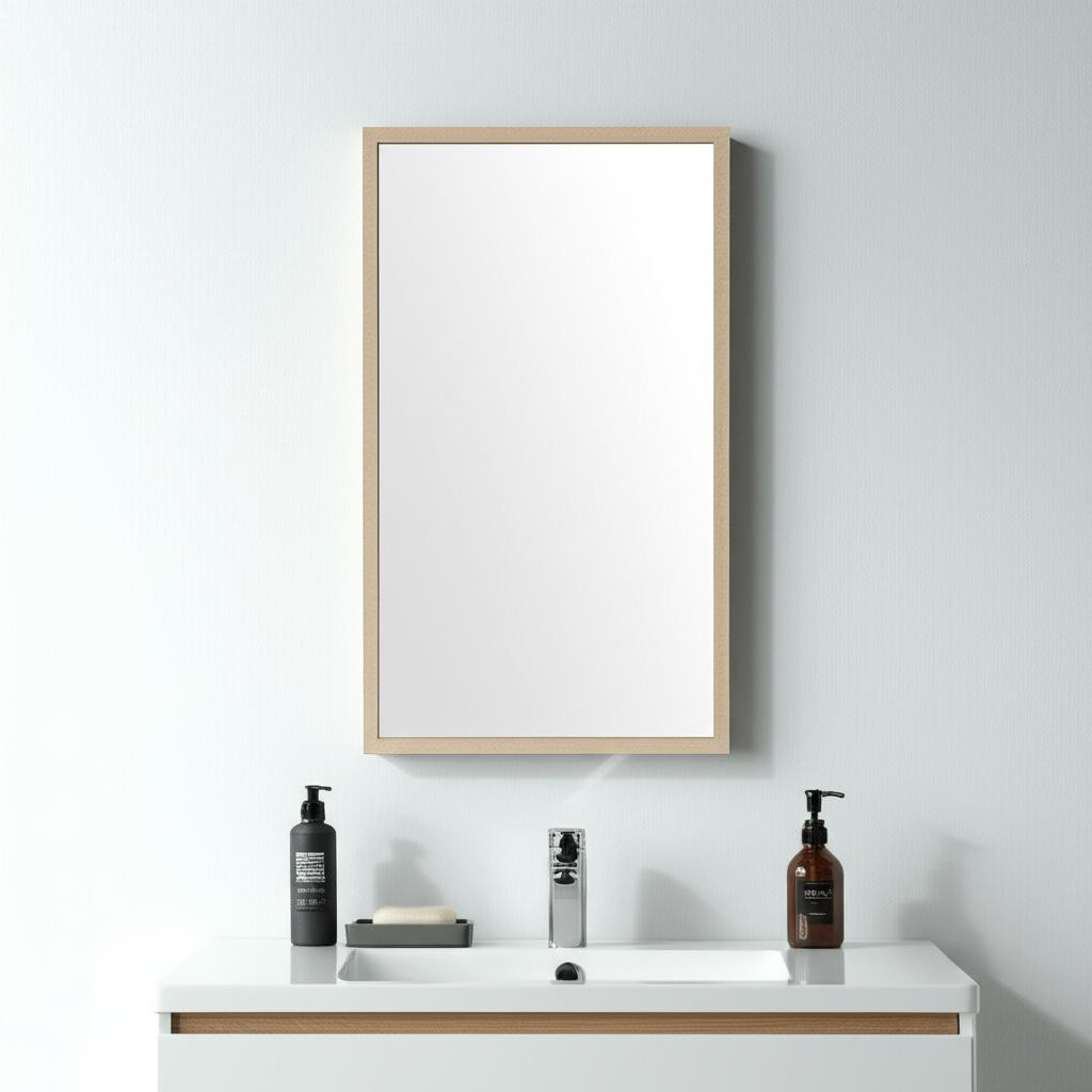 607233_5_8spnVBq3 Homeroots - 42" Tan Framed Bathroom Vanity Mirror - Image 1