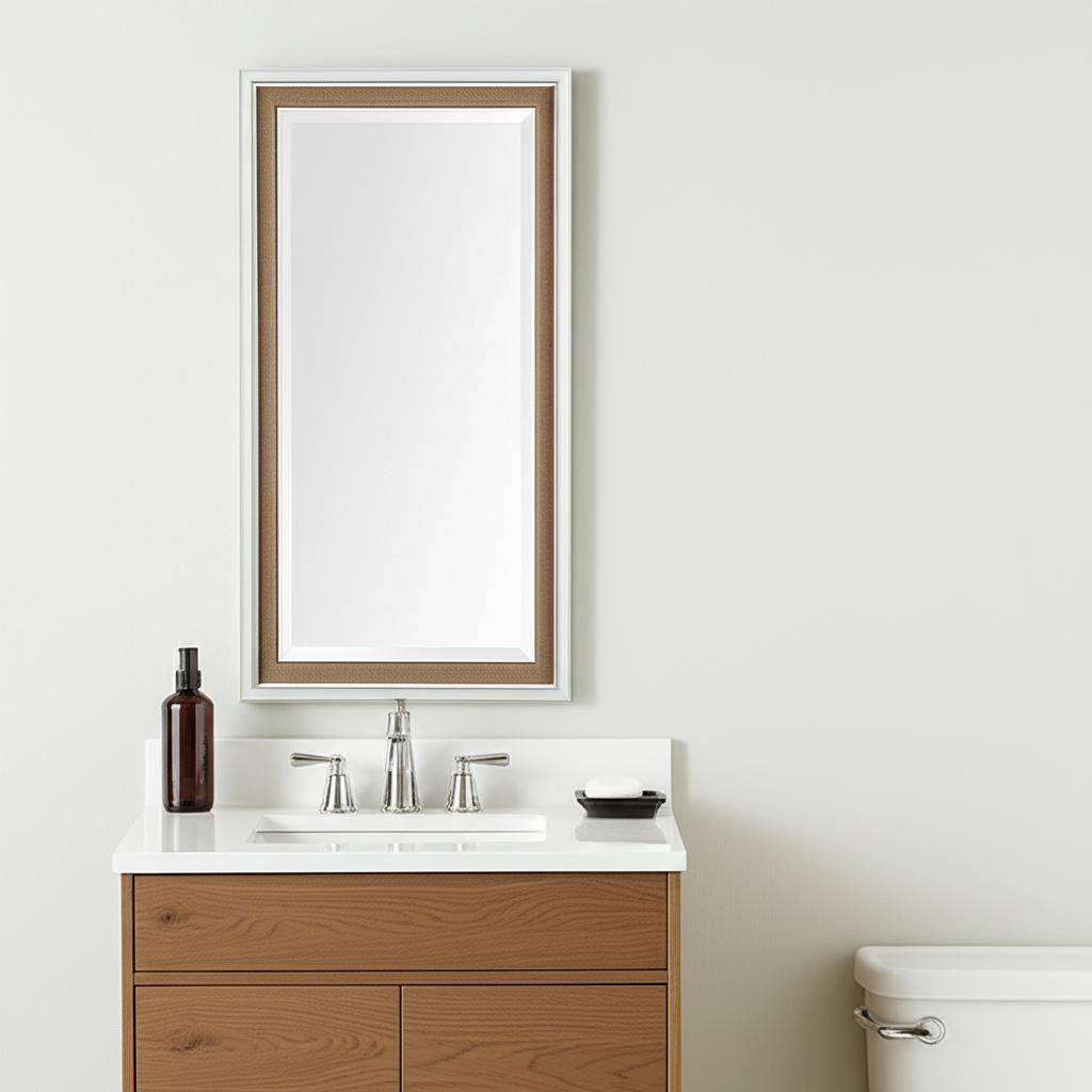 607263_5_TINoZHlz Homeroots - 53" White And Natural Framed Bathroom Vanity Mirror - Image 1