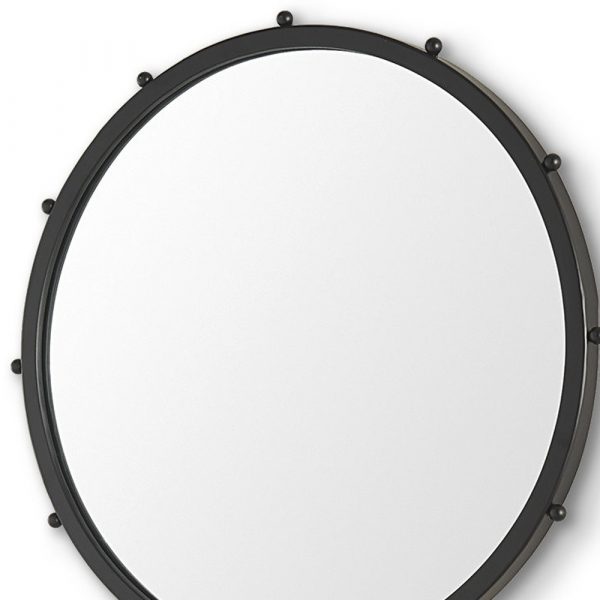 Homeroots - 25" Black Metal Beaded Round Framed Accent Mirror - Image 4
