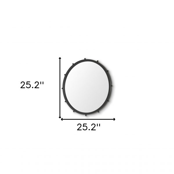 Homeroots - 25" Black Metal Beaded Round Framed Accent Mirror - Image 5