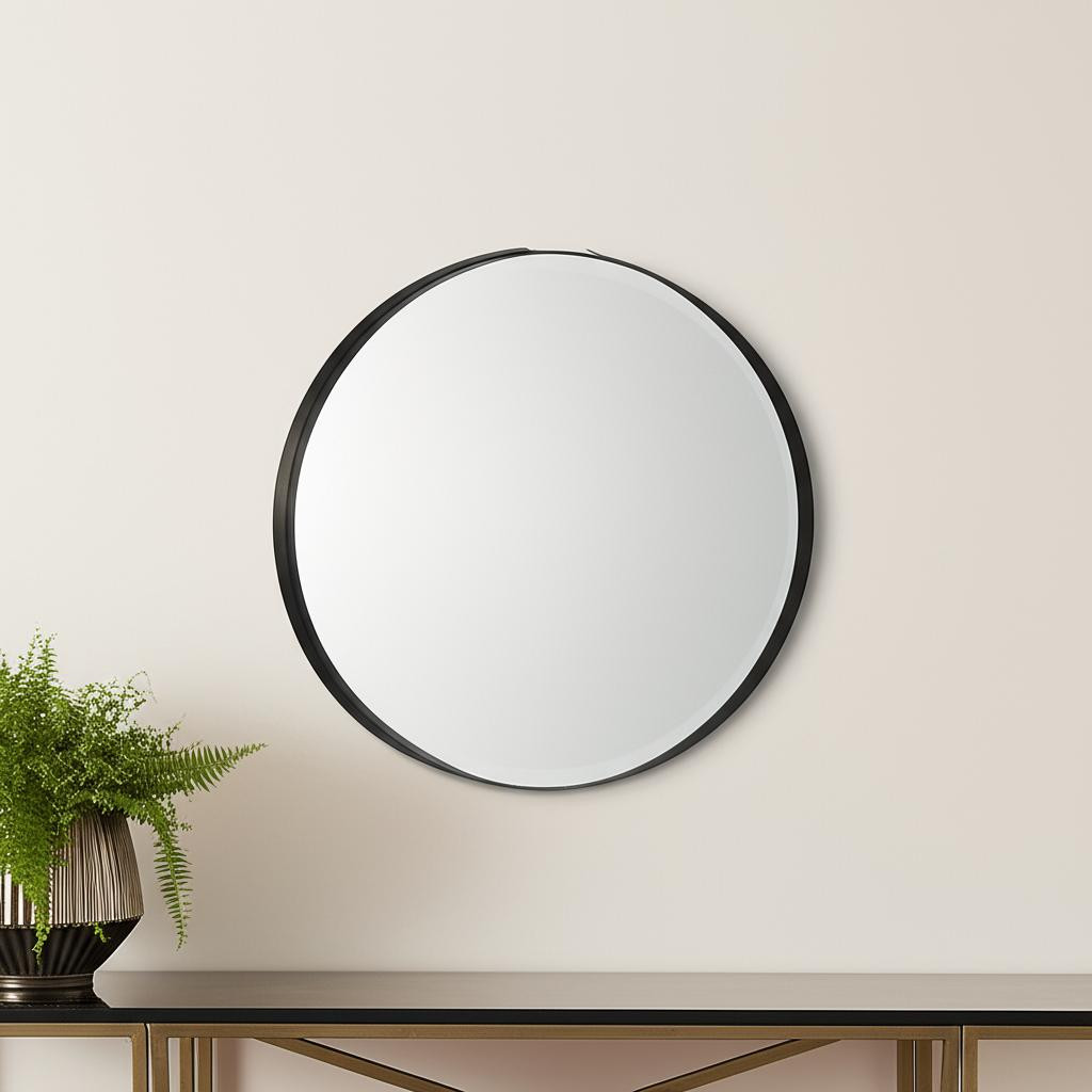 607280_5_cBLTVHXG Homeroots - 24" Black Metal Round Framed Accent Mirror - Image 1