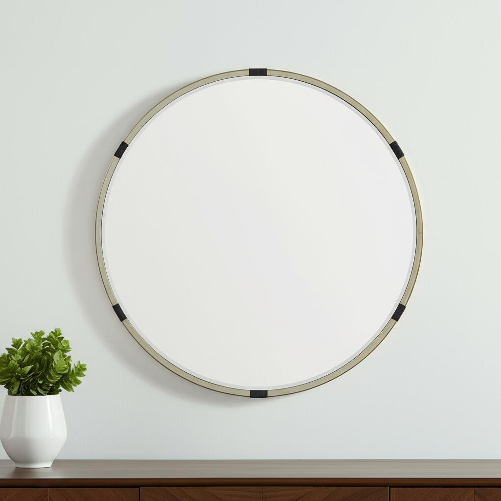 607282_5_6eq7QnL9 Homeroots - 29" Gold And Black Metal Round Framed Accent Mirror - Image 1