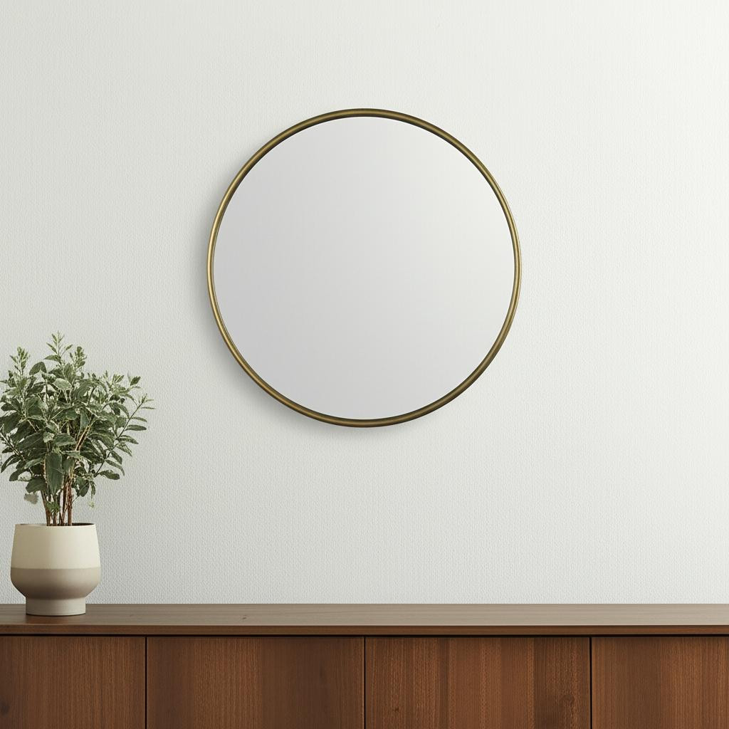 607284_5_aXDeRBkg Homeroots - 36" Antiqued Gold Metal Round Framed Accent Mirror - Image 1