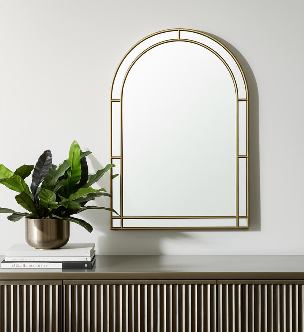 607286_5_FfrAtu6I Homeroots - 48" Gold Metal Double Arch Framed Accent Mirror - Image 1