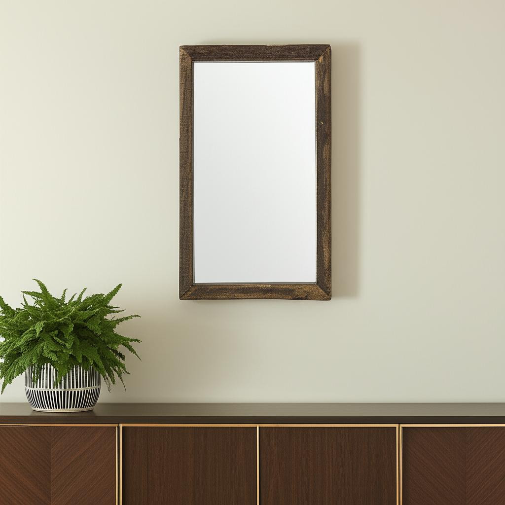 607299_5_1mb39uNM Homeroots - 18" Brown Solid Wood Framed Accent Mirror - Image 1