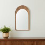 Homeroots - 48" Light Brown Solid Wood Arch Framed Accent Mirror