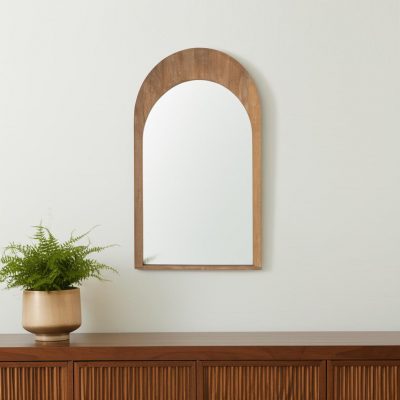 Homeroots - 48" Light Brown Solid Wood Arch Framed Accent Mirror