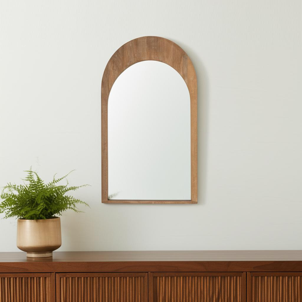 607302_5_asQ6Bioa Homeroots - 48" Light Brown Solid Wood Arch Framed Accent Mirror - Image 1