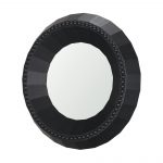 Homeroots - 30" Black Solid Wood Faceted And Beaded Round Framed Accent Mirror - Image 2