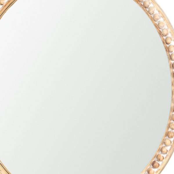 Homeroots - 30" Natural Solid Wood Beaded Round Framed Accent Mirror - Image 3