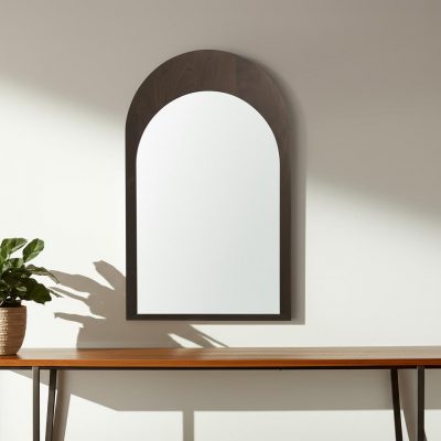 Homeroots - 36" Brown Solid Wood Arch Framed Accent Mirror