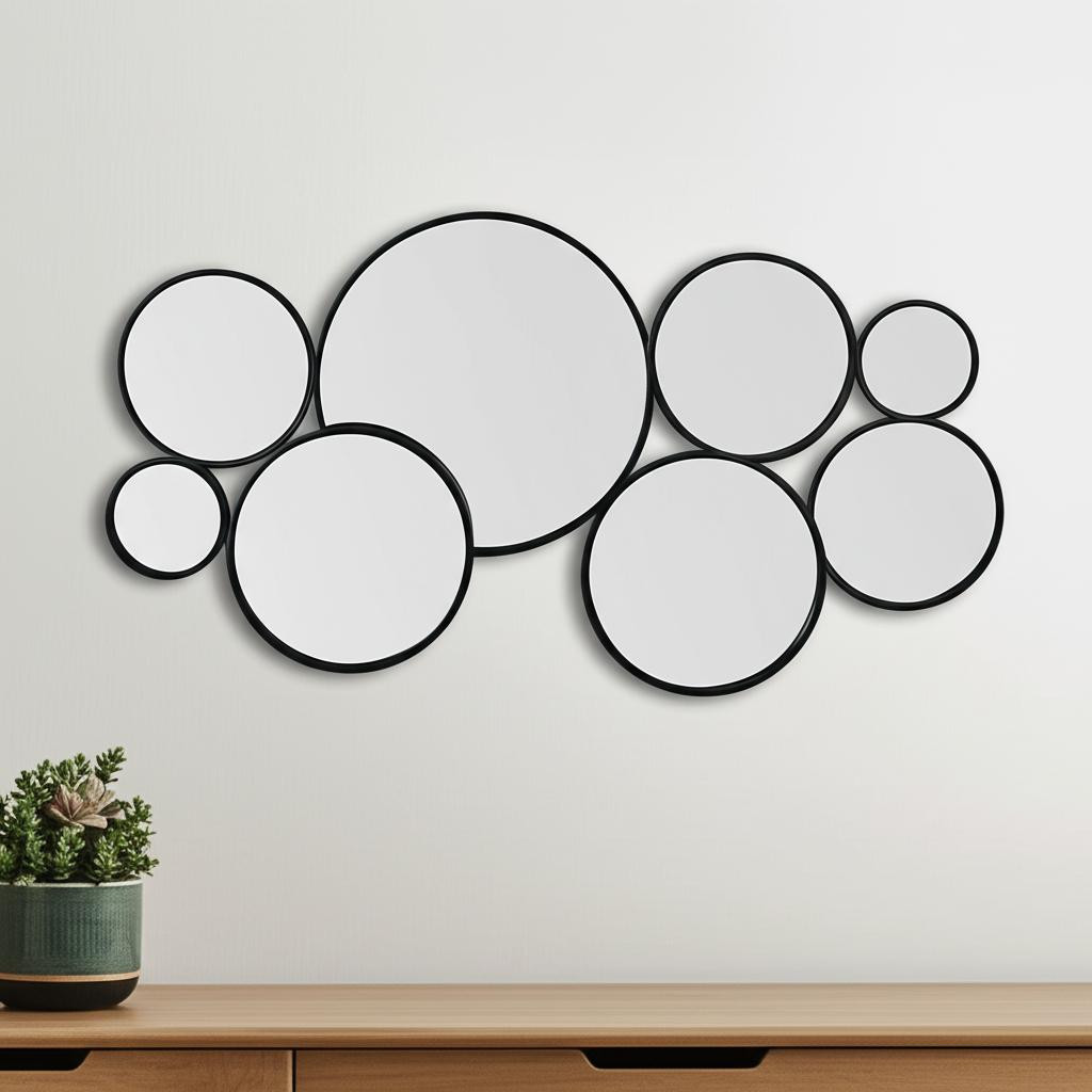 611866_13_itVfEx09 Homeroots - Set Of Eight Black Metal Round Cojoined Accent Mirrors - Image 1