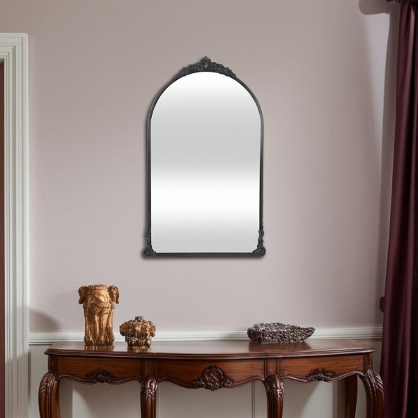 Homeroots - 34" Black Metal Arch Accent Mirror - Image 1