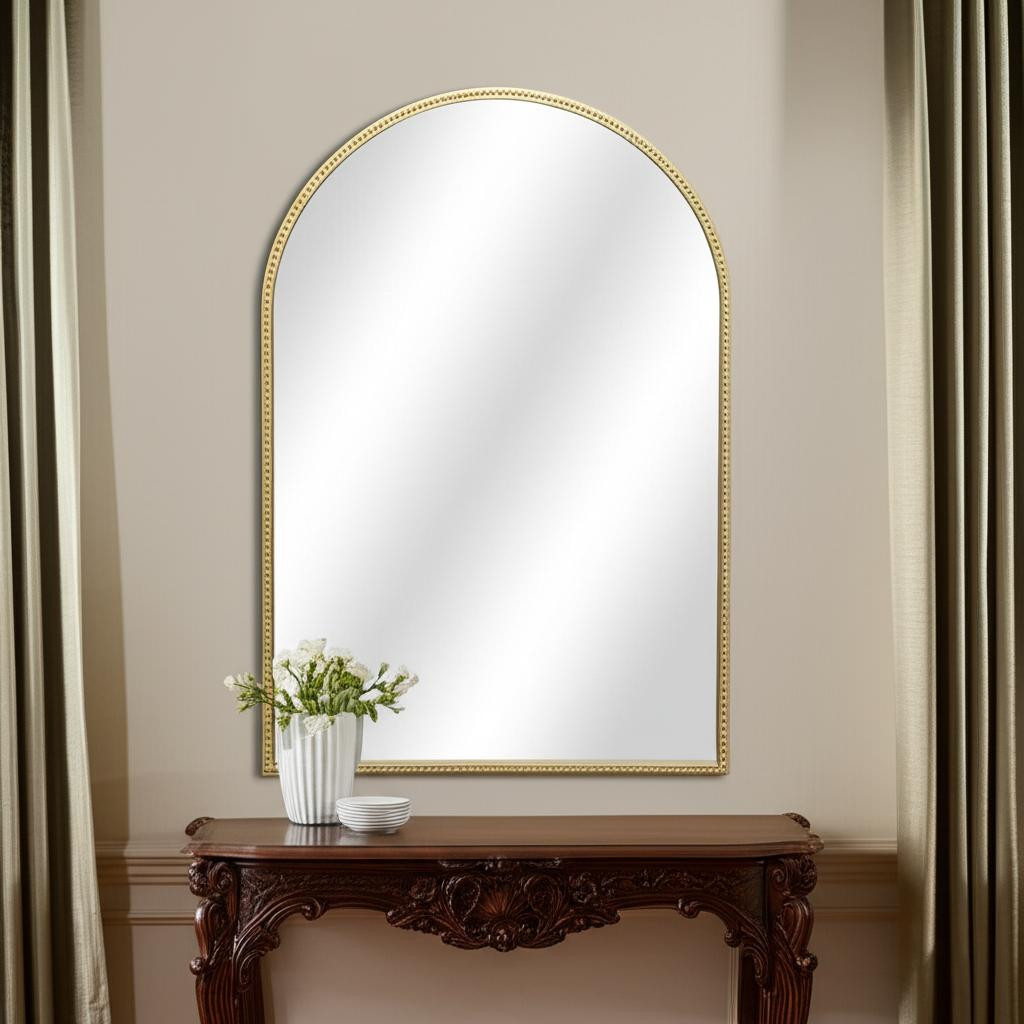 632512_12_rwoSonKk Homeroots - 34" Gold Metal Beaded Arch Accent Mirror - Image 1