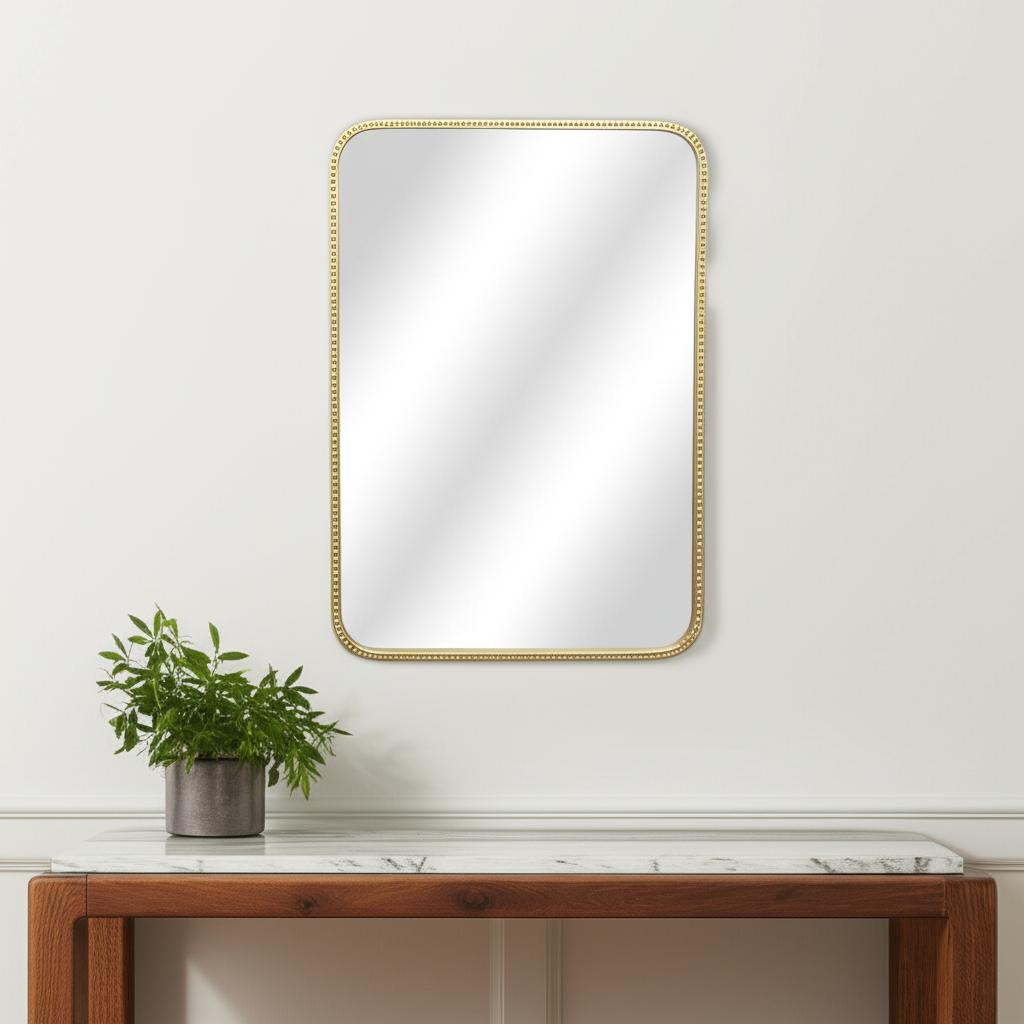 632592_12_SKC2xORP Homeroots - 32" Gold Metal Beaded Accent Mirror - Image 1