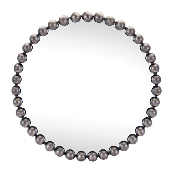 Homeroots - 24" Dark Gray Iron Beaded Round Accent Mirror - Image 2