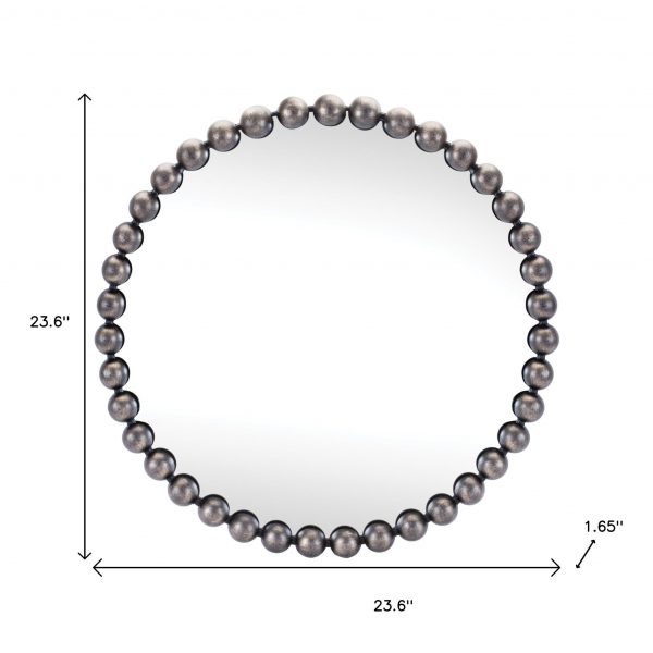 Homeroots - 24" Dark Gray Iron Beaded Round Accent Mirror - Image 5
