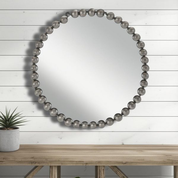 Homeroots - 24" Dark Gray Iron Beaded Round Accent Mirror - Image 1