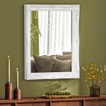 Homeroots - 40" White Wood Ornate Framed Accent Mirror - Image 6