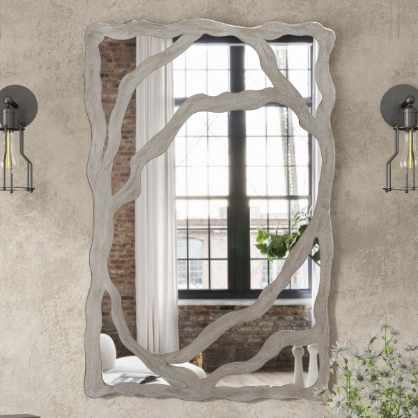 Homeroots - 44" Gray Wood Free Form Framed Accent Mirror - Image 7