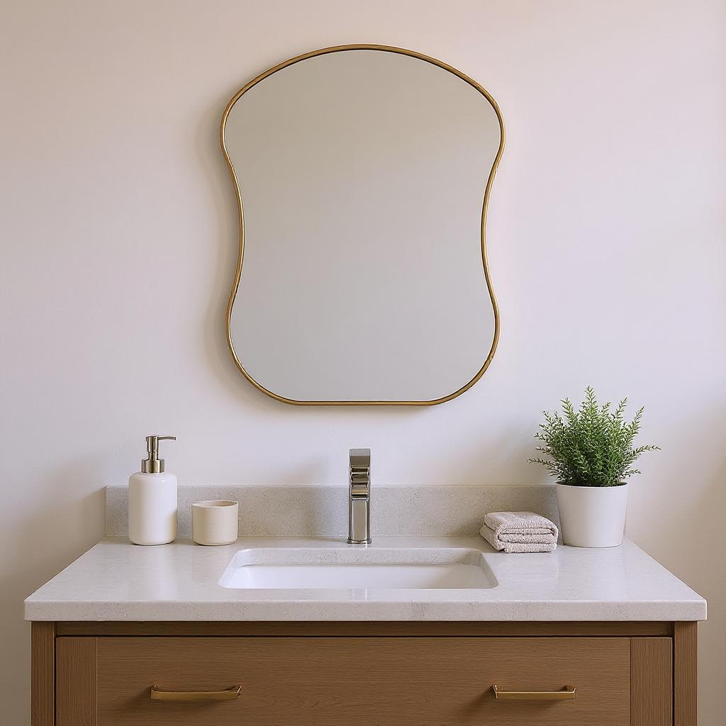 635505_16_orCEsmYQ Homeroots - 39" Gold Abstract Wavy Geometric Framed Accent Mirror - Image 1