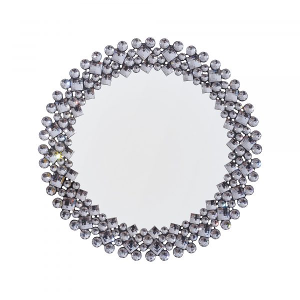 Homeroots - 20" Silver Round Faux Crystal Bling Framed Accent Mirror - Image 1