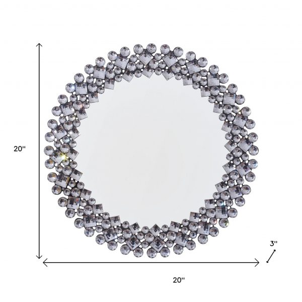 Homeroots - 20" Silver Round Faux Crystal Bling Framed Accent Mirror - Image 6