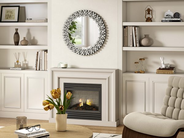 Homeroots - 20" Silver Round Faux Crystal Bling Framed Accent Mirror - Image 5