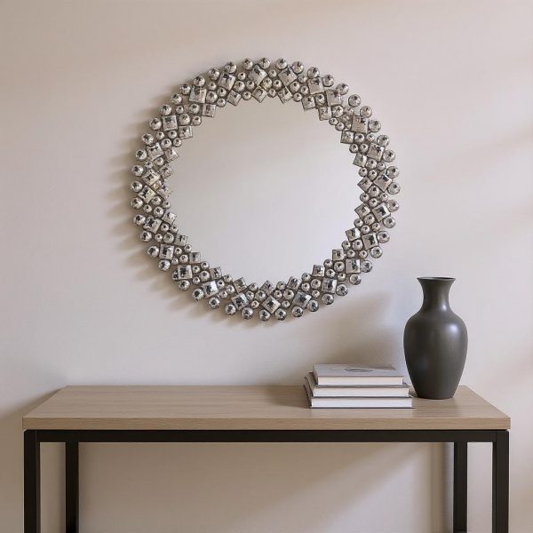Homeroots - 20" Silver Round Faux Crystal Bling Framed Accent Mirror - Image 2