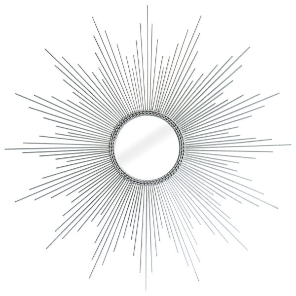 Homeroots - 32" Silver Metal Sunburst Geometric Framed Accent Mirror - Image 1