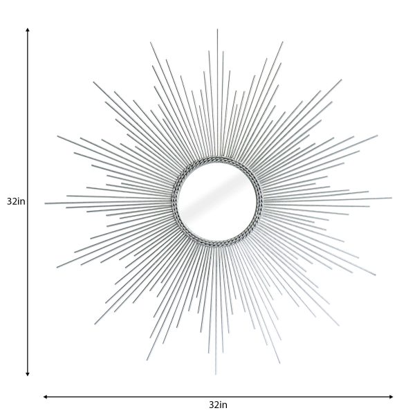 Homeroots - 32" Silver Metal Sunburst Geometric Framed Accent Mirror - Image 5