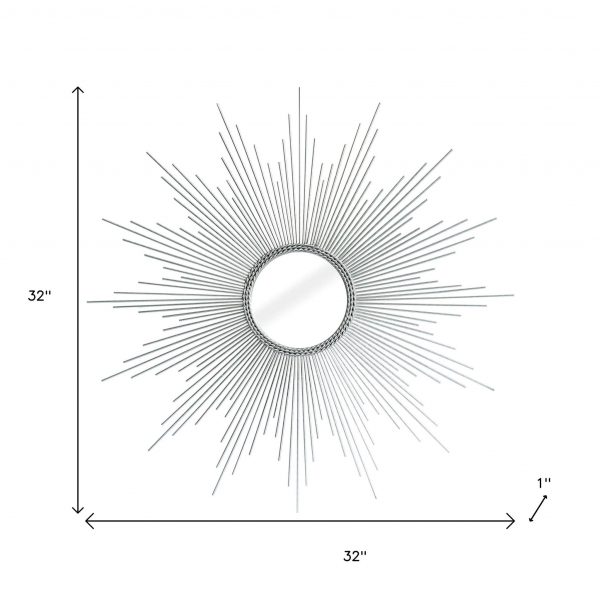 Homeroots - 32" Silver Metal Sunburst Geometric Framed Accent Mirror - Image 4