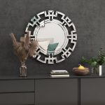 Homeroots - 32" Silver Glass Round Art Deco Geo Framed Accent Mirror - Image 7