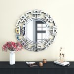 Homeroots - 32" Silver Glass Round Art Deco Geo Framed Accent Mirror - Image 8