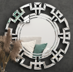 Homeroots - 32" Silver Glass Round Art Deco Geo Framed Accent Mirror - Image 6