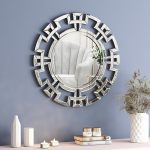 Homeroots - 32" Silver Glass Round Art Deco Geo Framed Accent Mirror - Image 9
