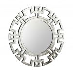 Homeroots - 32" Silver Glass Round Art Deco Geo Framed Accent Mirror - Image 2