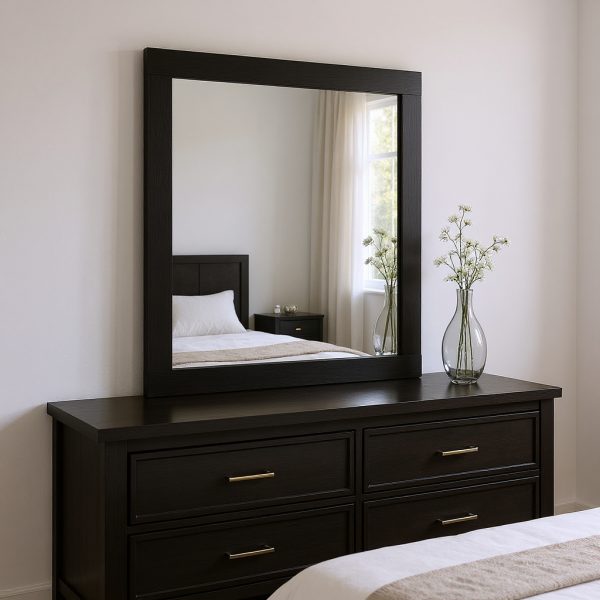 Homeroots - 35" Black Wood Square Mounted Framed Dresser Mirror - Image 1